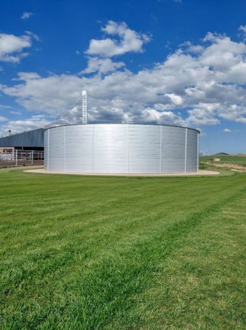 Elevated water storage tank against the sky
